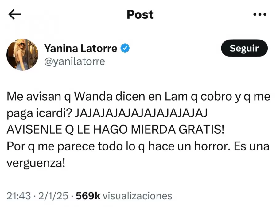 Yanina Latorre responde a las acusaciones de Wanda Nara