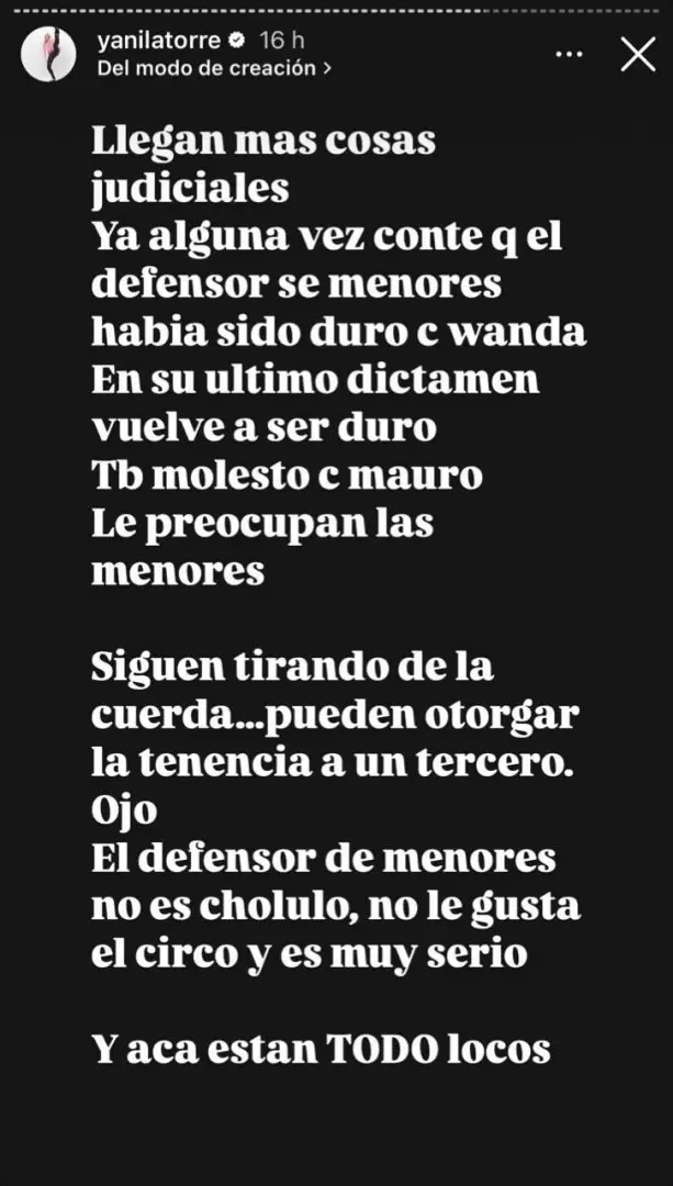 Yanina Latorre confirma que el defensor de menores estara evaluando dar la tenencia de las hijas de Wanda e Icardi a un tercero