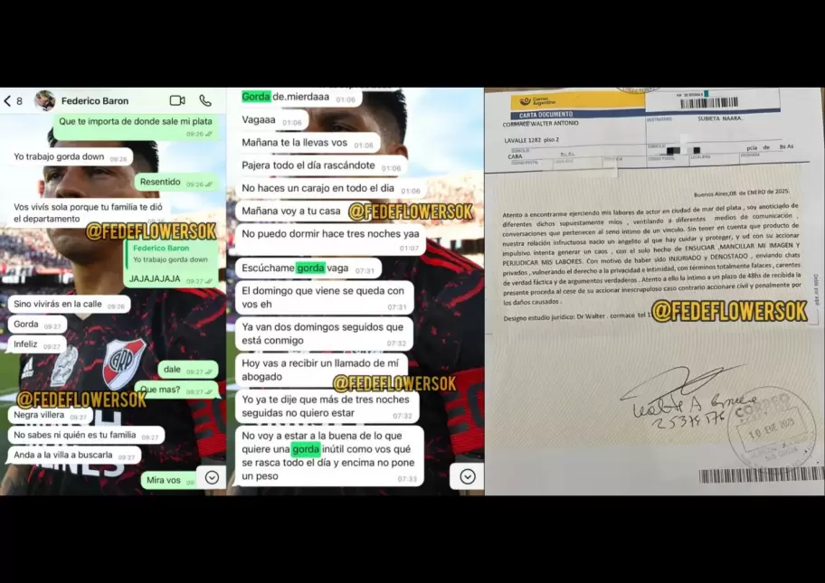 Nuevos chats filtrados que dejan al descubierto la violencia de Fede Barn hacia su ex