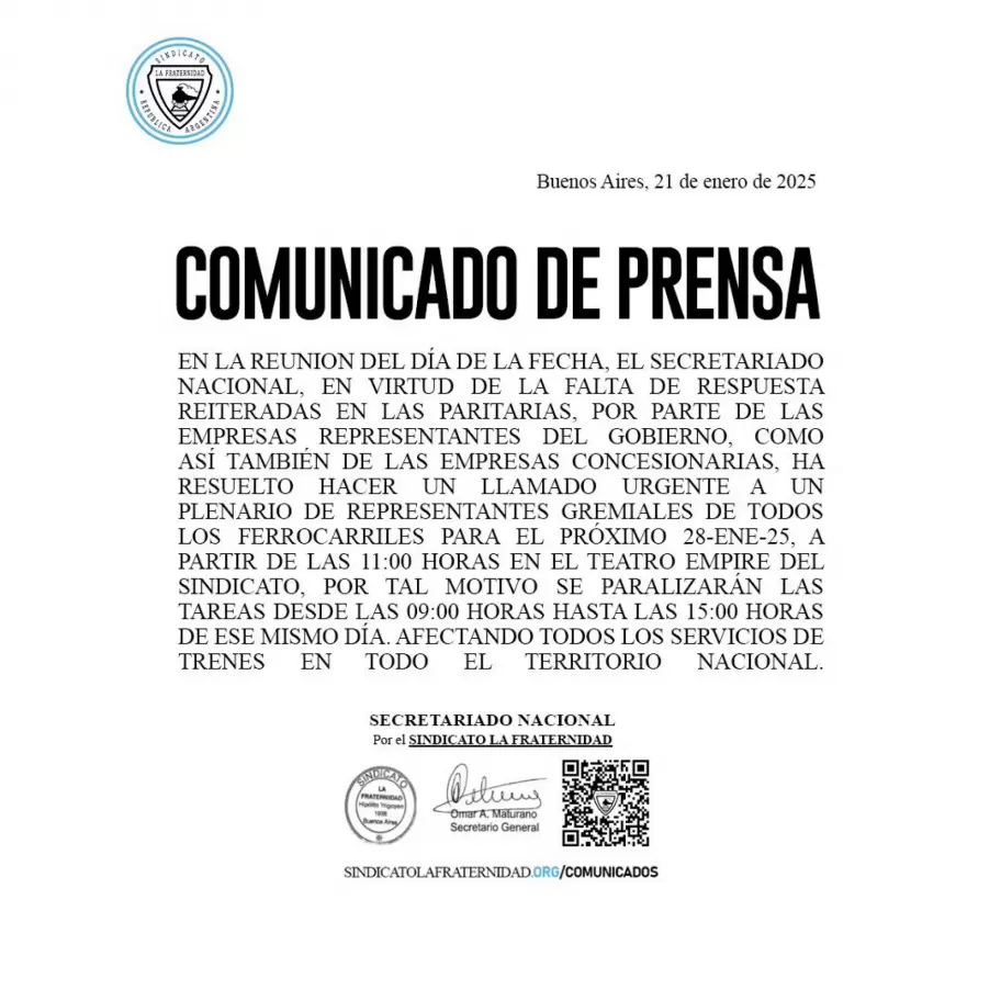 Comunicado de La Fraternidad