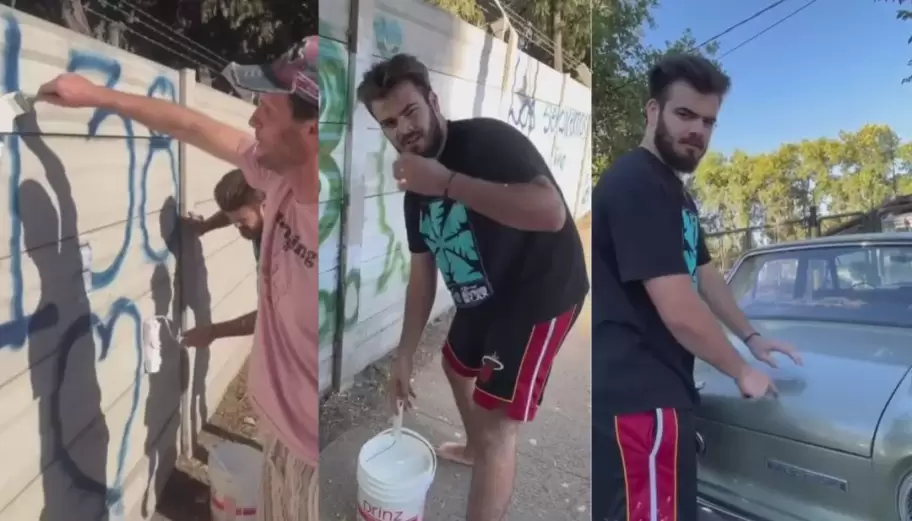 Los militantes y candidatos de La Libertad Avanza de San Isidro, desde un Falcon verde, borraron una pintada en reclamo por los desaparecidos.