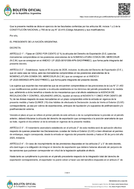 El Gobierno decret la baja de retenciones