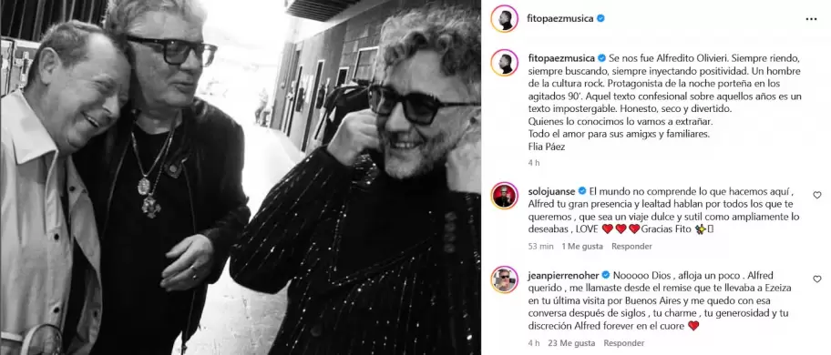 El msico record a su amigo con unas sentidas palabras en su Instagram.