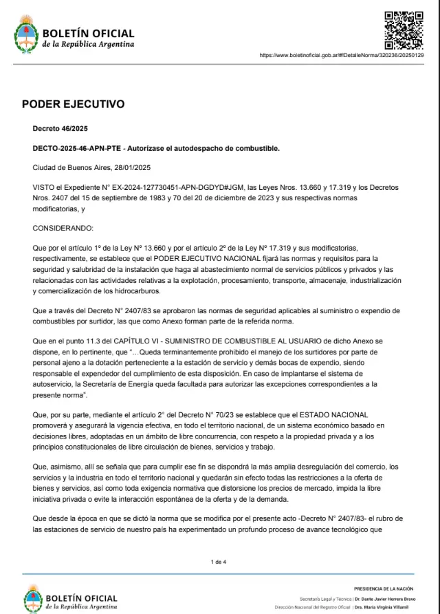 El Gobierno oficializ la medida que permite el autoservicio de combustibles