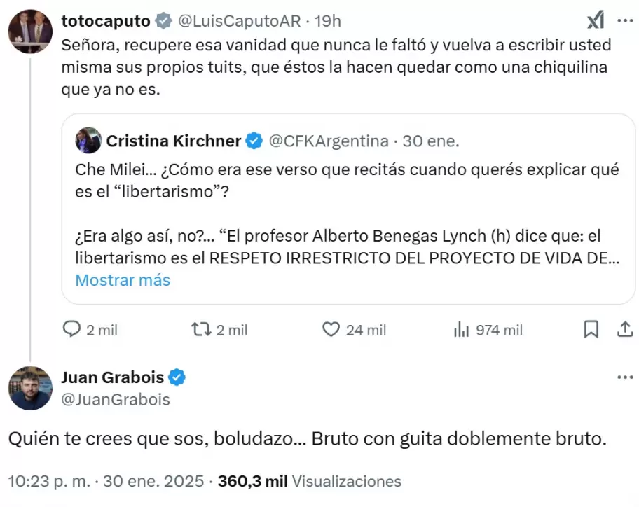 La respuesta de Juan Grabois a Luis "Toto" Caputo, tras el ataque que hizo el ministro de Economa luego de cruzar a Cristina Fernndez de Kirchner.