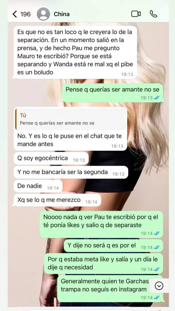 Las capturas de la conversacin entre Eugenia "La China" Surez y Wanda Nara durante el escndalo de Pars, revelados por Yanina Latorre.