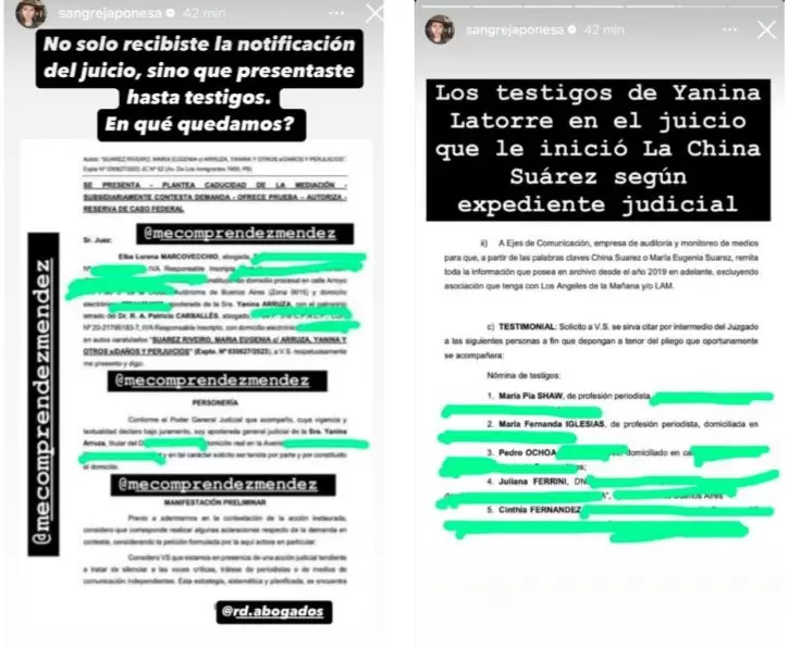 La China Surez contesta las acusaciones de Yanina Latorre