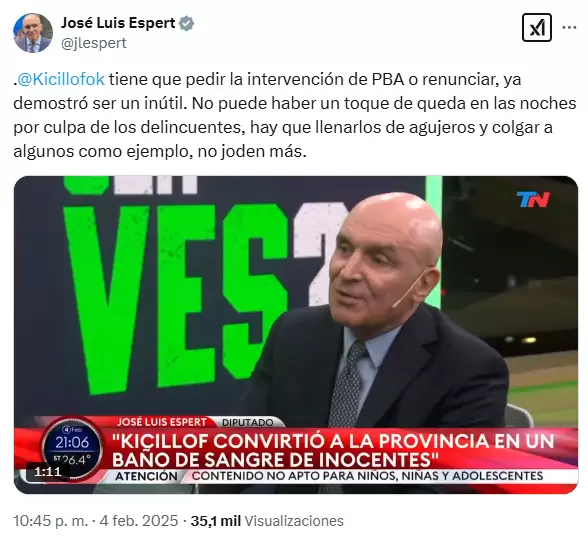 El posteo de Espert contra Kicillof