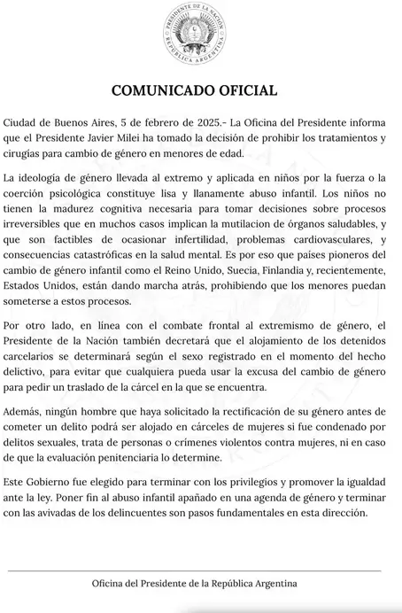 El comunicado de la Oficina del Presidente