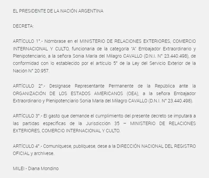 Sonia Cavallo desembarc en la OEA a principio de la gestin