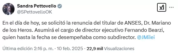 Pettovello tambin anunci el desplazamiento del titular de Anses