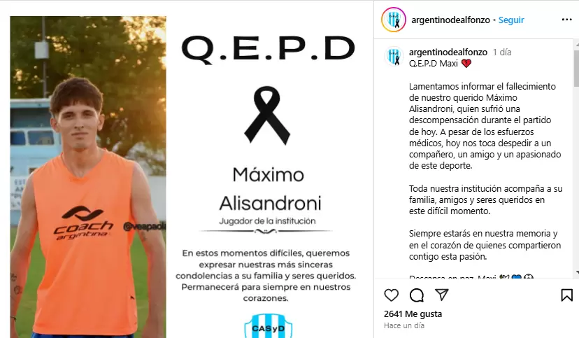 Tragedia en el ftbol juvenil: el sueo roto de Mximo Alisandroni