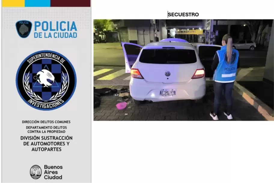 El Volkswagen Gol Trend en el que se trasladaban los dos efectivos de la Polica Bonaerense que fueron detenidos con un kilo de marihuana en Devoto.