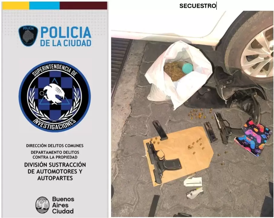 El kilo de marihuana y las armas reglamentarias que le secuestraron a los dos efectivos de la Polica Bonaerense detenidos en Devoto.