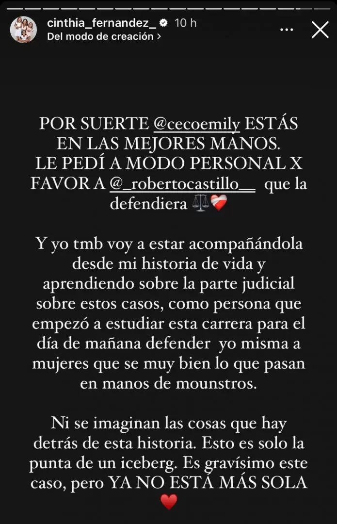 El mensaje de Cinthia Fernndez tras la denuncia de violencia de genero de Emily Ceco a Santiago Martnez