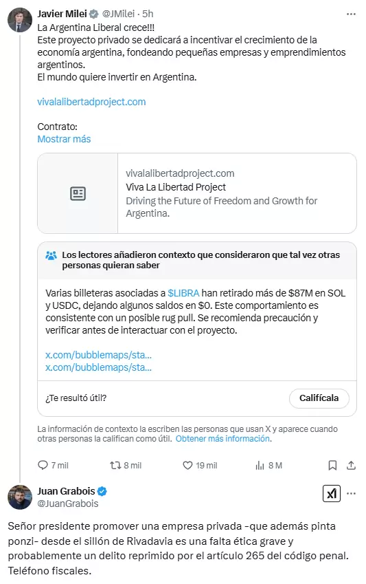 Javier Milei sorprendi al recomendar en redes sociales un token denominado $LIBRA.