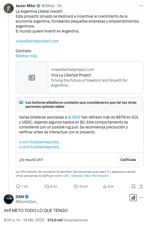 Javier Milei sorprendi al recomendar en redes sociales un token denominado $LIBRA.