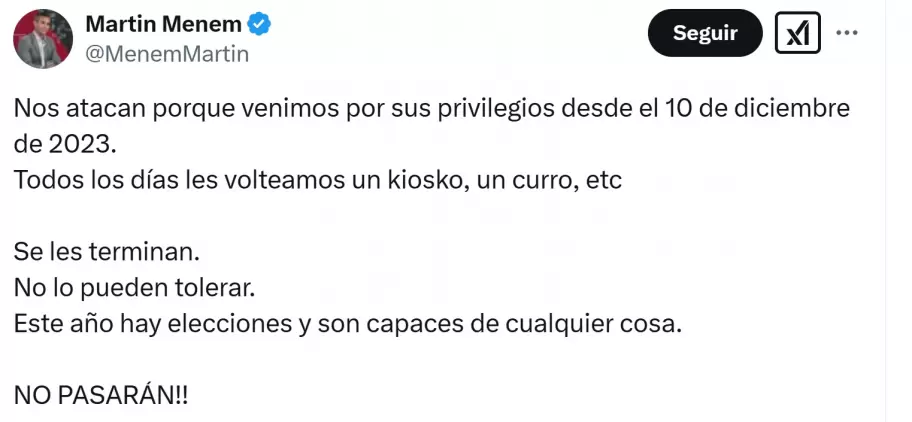 El tuit de Martn Menem tras la estafa cripto que impuls Javier Milei.