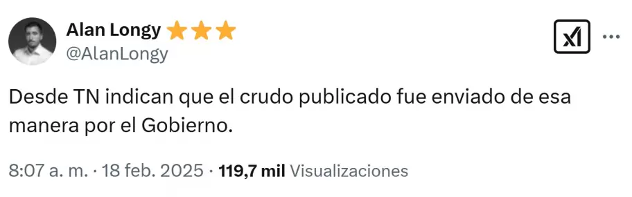 El periodista Alan Longy revel que el crudo publicado fue enviado de esa manera "por el Gobierno".