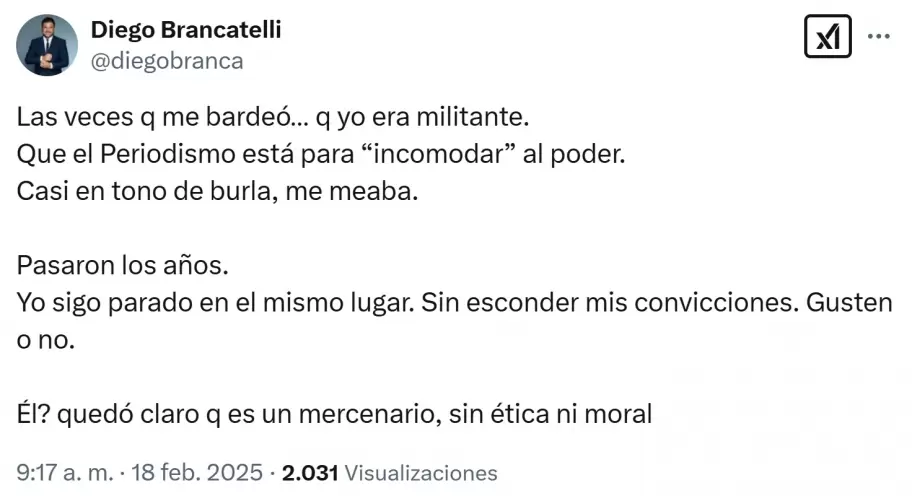 La venganza de Diego Brancatelli a Jonatan Viale, tras su exposicin como operador oficialista.