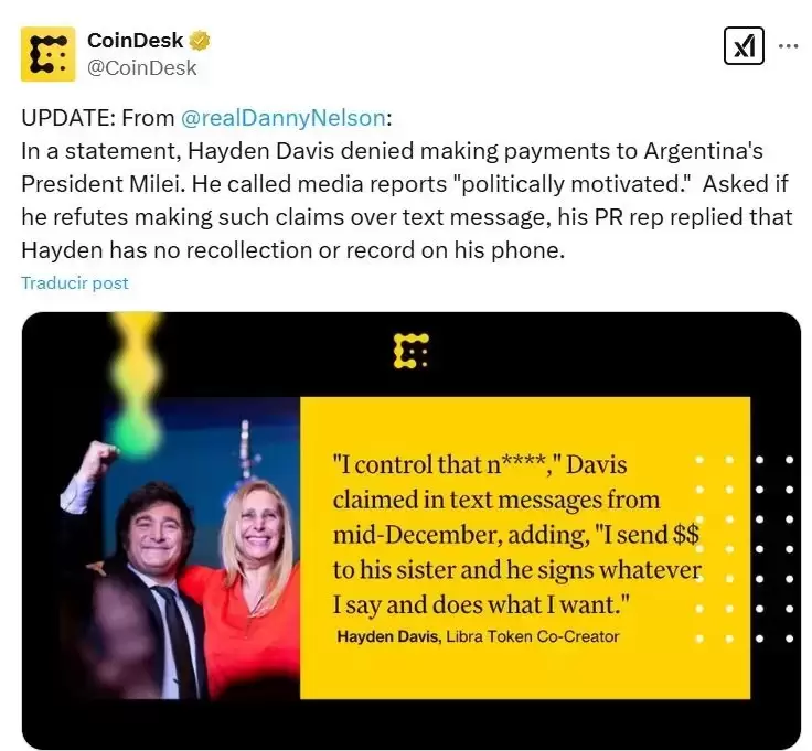 Karina Milei recibira sobornos por parte de Hayden Davis