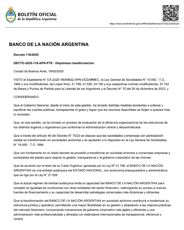 Milei firm el decreto que transforma al Banco Nacin en una sociedad annima