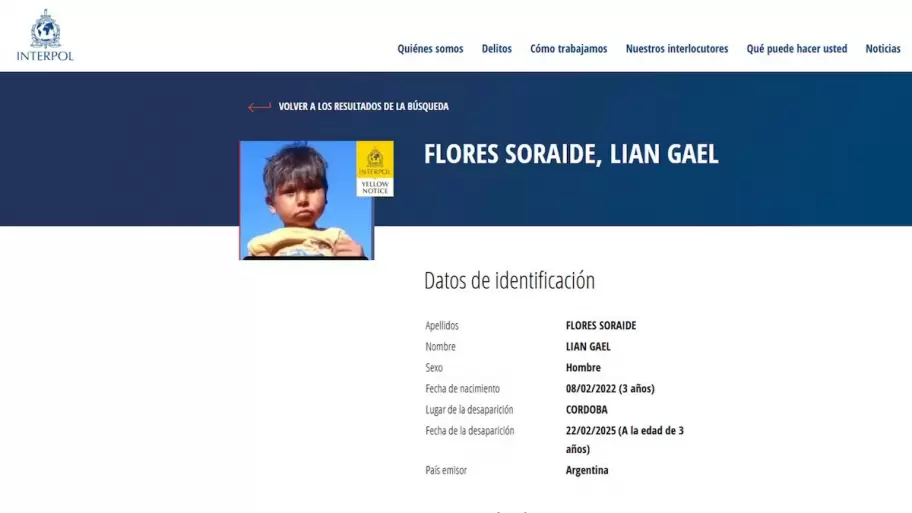 La Interpol emiti una Notificacin Amarilla tras la desaparicin de Lian Flores