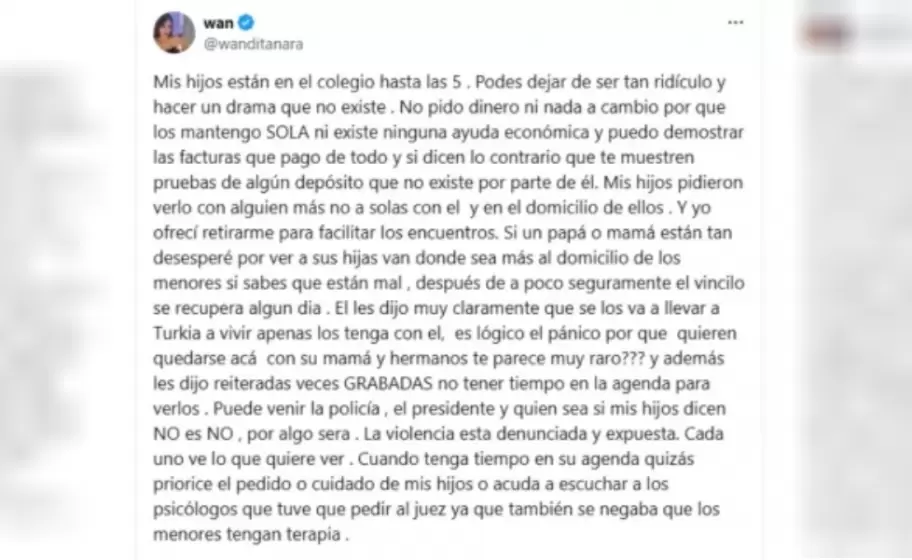 El contundente descargo de Wanda Nara contra Mauro Icardi