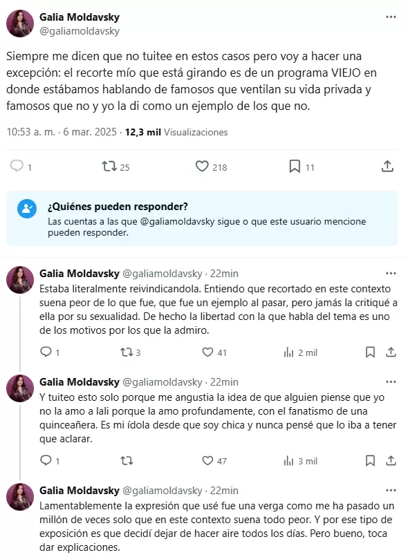 El descargo de Galia Moldavsky