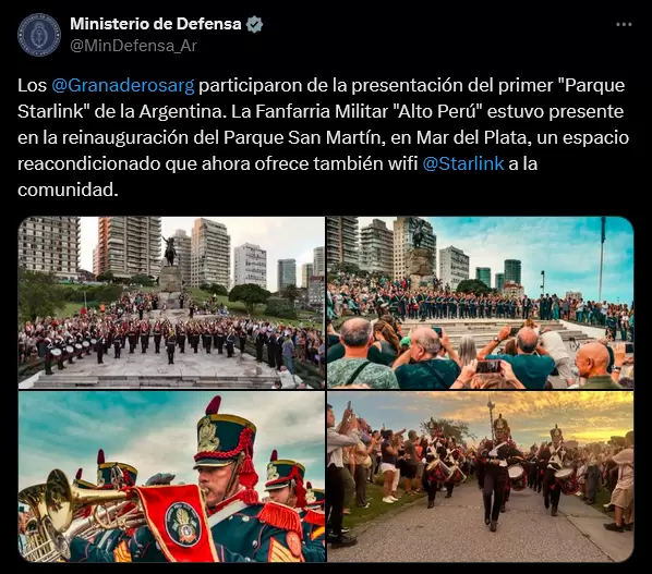 El posteo del Ministerio de Defensa que expuso que se enviaron a Mar del Plata a 50 granaderos para apoyar a la empresa de Elon Musk.