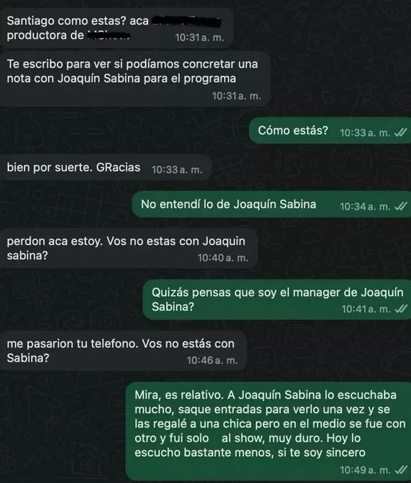 El ida y vuelta entre Santiago Korovsky y la productora que lo confundió con el representante de Joaquín Sabina.