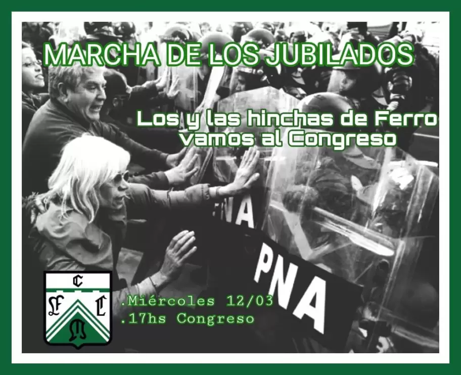 Hinchas de clubes convocan a apoyar la tradicional marcha de jubilados