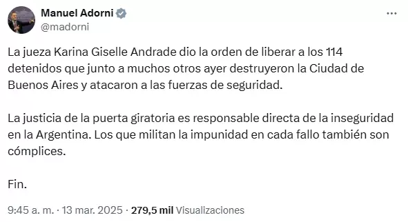 El posteo de Manuel Adorni sobre el fallo de la jueza