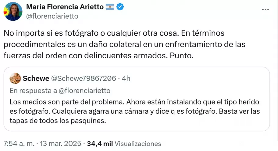 Florencia Arietto defendi la agresin al fotgrafo Pablo Grillo y defini lo sucedido como "daos colaterales".