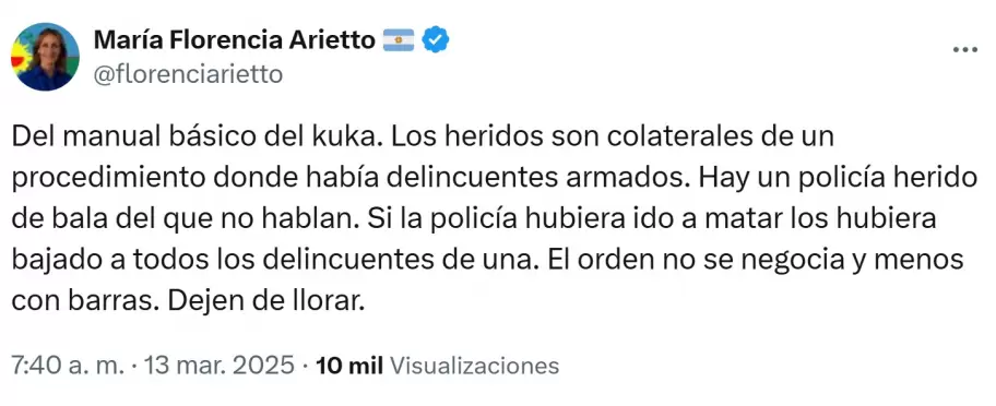 Florencia Arietto defendi la agresin al fotgrafo Pablo Grillo y defini lo sucedido como "daos colaterales".