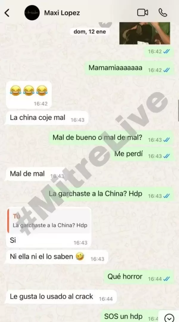 El chat entre Maxi Lpez y la modelo que fue su amante, en el cual confiesa que tuvo un affaire con Eugenia "La China" Surez.