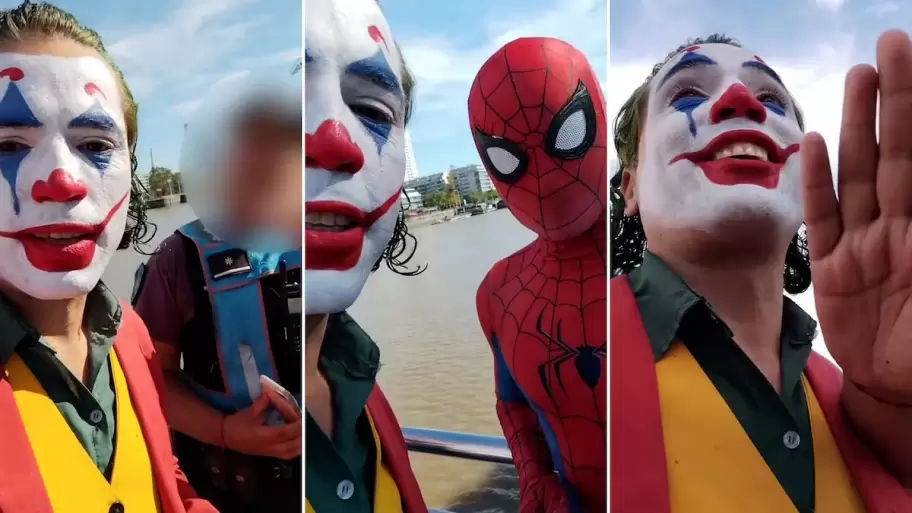 Dario Daniel Sirvn, el joker argentino, cuando fue detenido por amenazar a un Spiderman callejero.