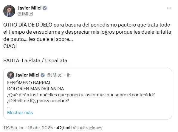 EL descargo de Javier Milei tras el reconocimiento