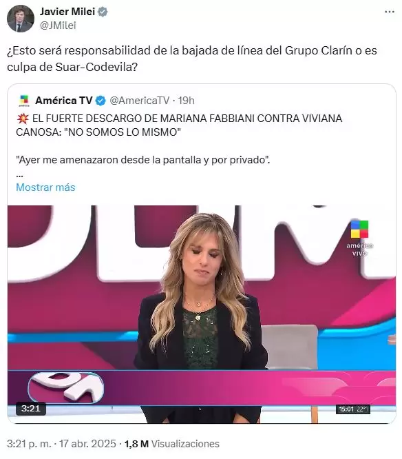 Javier Milei se metió en el escándalo Canosa-Tagliani