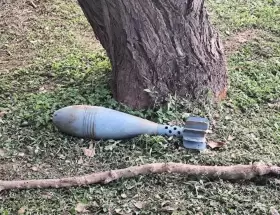 El proyectil de mortero cal. 120mm, sin espoleta.