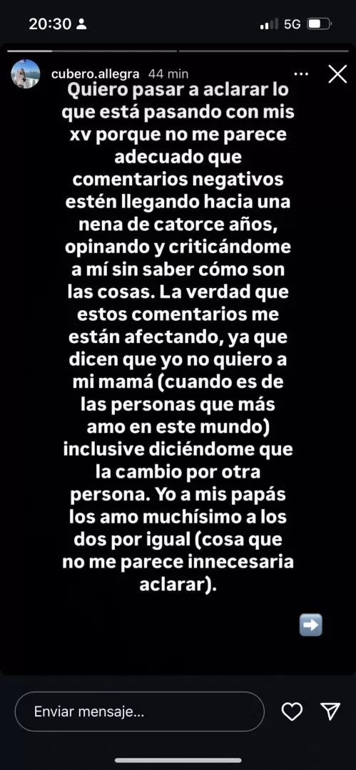 El descargo de Allegra Cubero