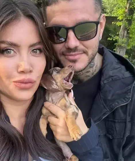 Wanda, Icardi y Cookie, su entrañable perra salchicha