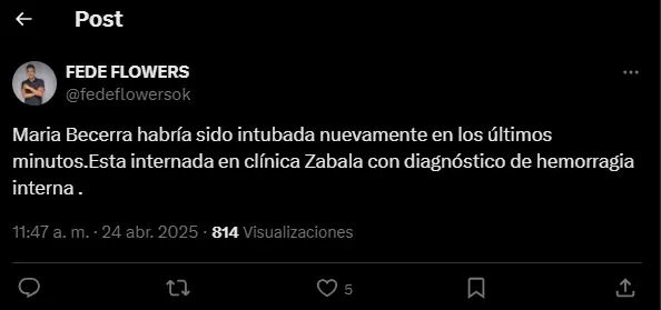 Fede Flowers reveló detalles sobre la salud de María Becerra