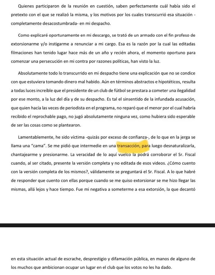 Parte de la autodenuncia de Marcelo Moretti tras los videos filtrados en los que presuntamente recibe una coima.