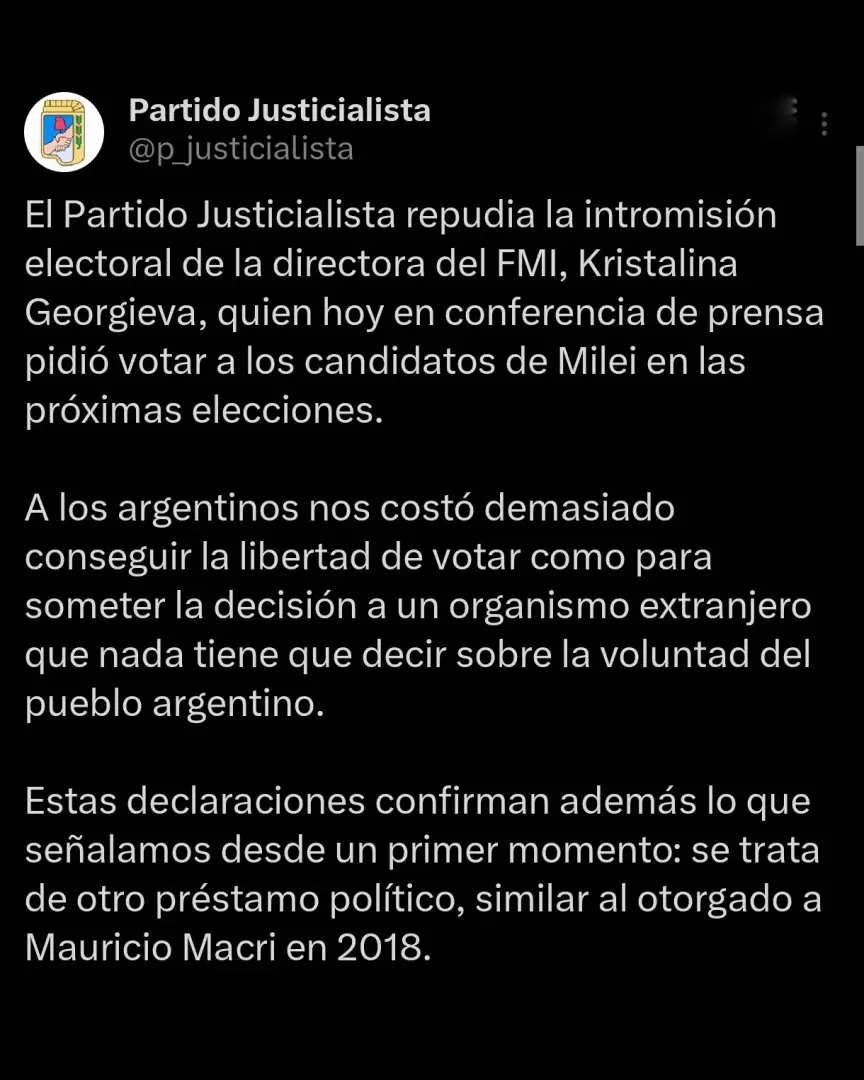 Comunicado del Partido Justicialista