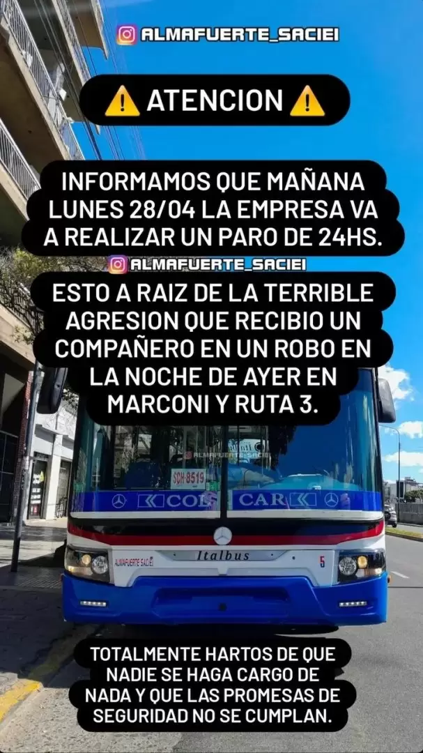 Seis líneas de colectivos de paro por la agresión a un chofer