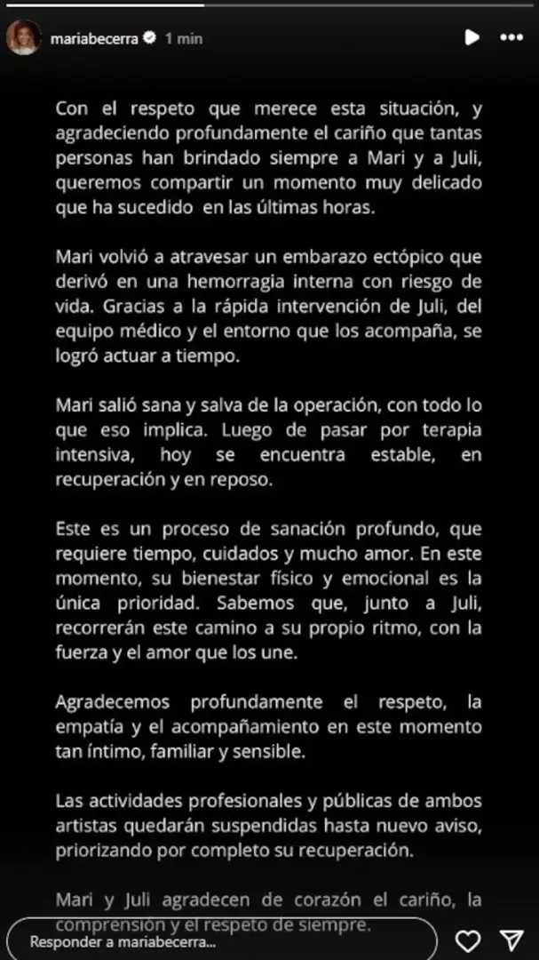El descargo de María Becerra