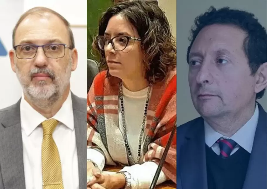 Los fiscal Jorge Nessier (izquierda) y Estanislao Giavedoni (derecha) y la jueza María Celeste Minitti.