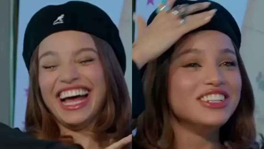 Emilia al momento del mejor blooper del año