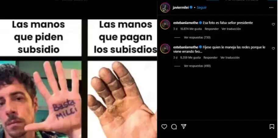 Esteban Lamothe cruzó a Milei por la falsa imagen que compartió de él.